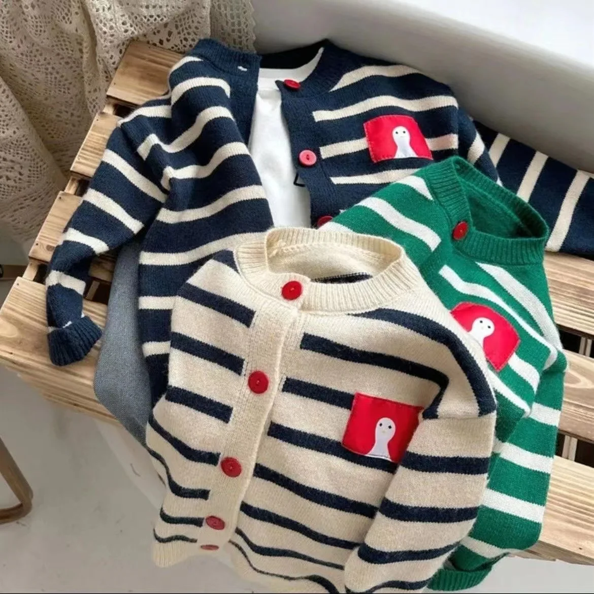 

Lujiao Cat Childrens Striped Sweater Baby Coat Knitwear Childrens Spring And Autumn Top Boys And Girls Children's Clothing New