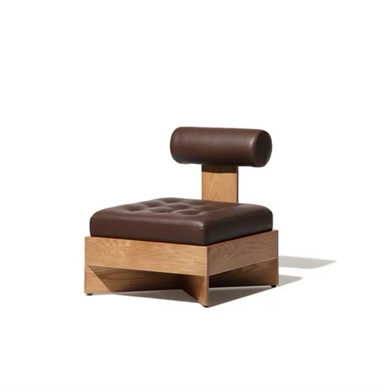 

#￥Retro Brown Single Sofa, Nostalgic Leisure Chair, Living Room, Apartment, Villa, Solid Wood Leisure Stool