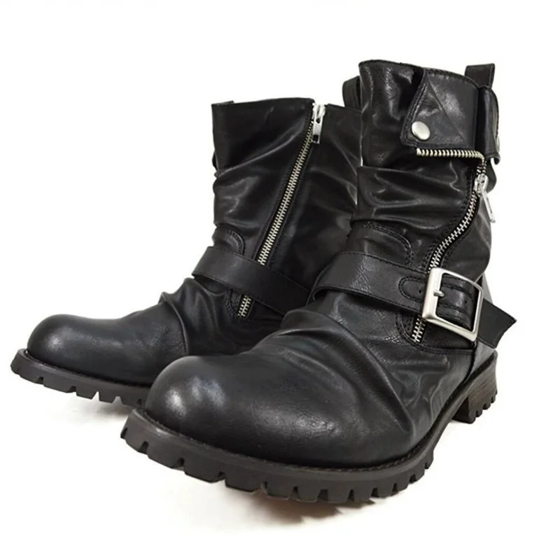 Dark Retro Ruffled Western Cowboy Boots Men's And Women's Distressed Motorcycle Boots Chelsea Boots Work Boots Short Boots