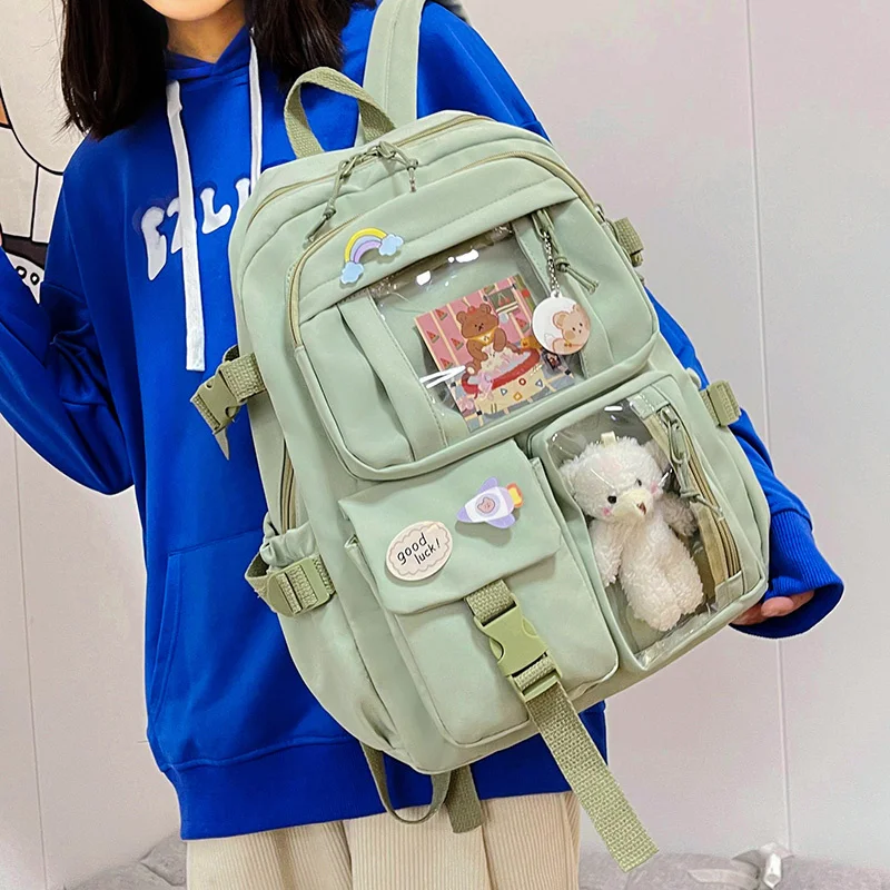 Sac à dos d'école en nylon multi-poches pour filles, étanche, mignon, étudiant, femme, filles, Kawaii, ordinateur portable, livre, pack