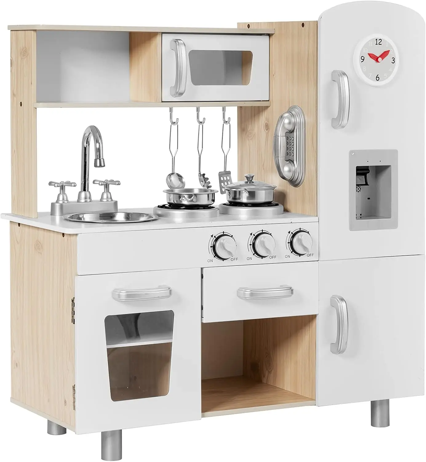 Kinder küche mit Zubehör, Spiel küche mit Licht und Ton, Holz küche mit Telefon, Herd, Kühlschrank