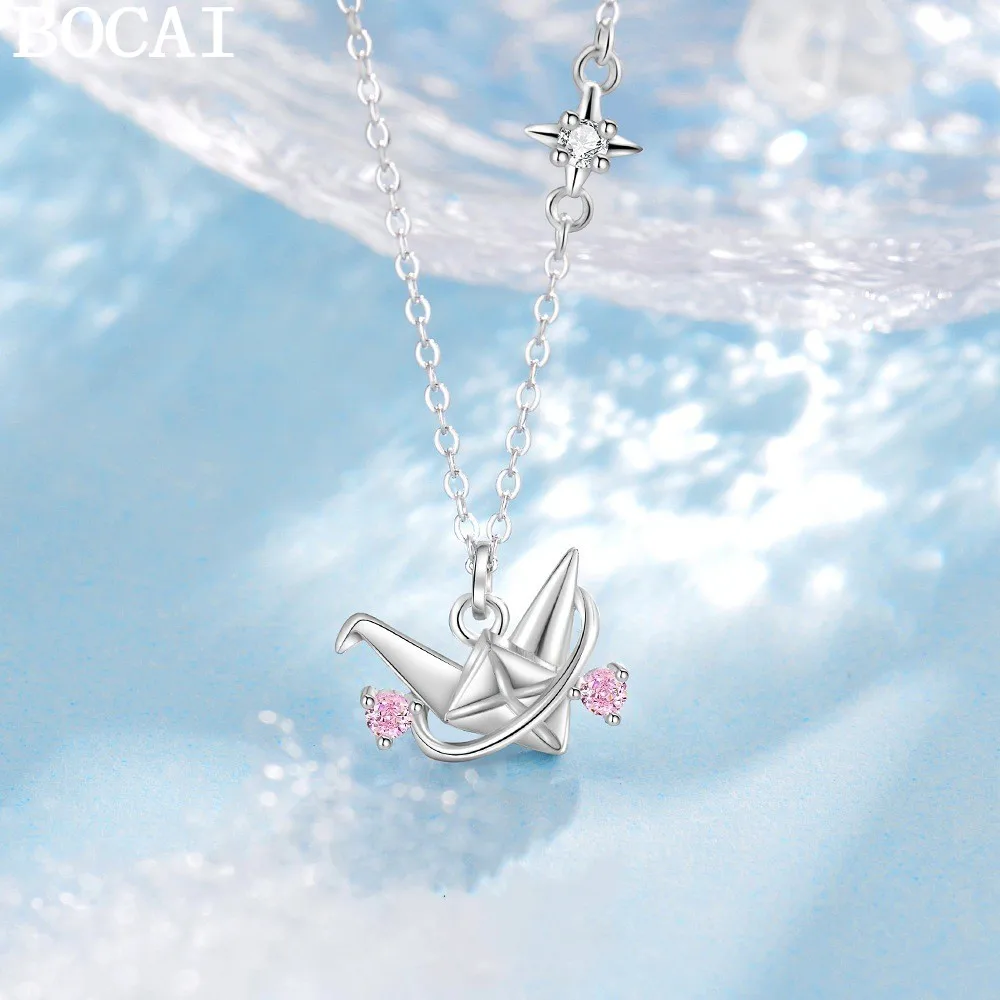 

Новое модное и роскошное ожерелье-подвеска BOCAI из стерлингового серебра S925 с изображением звездного неба и тысячи бумажных журавликов, подарок для женщин
