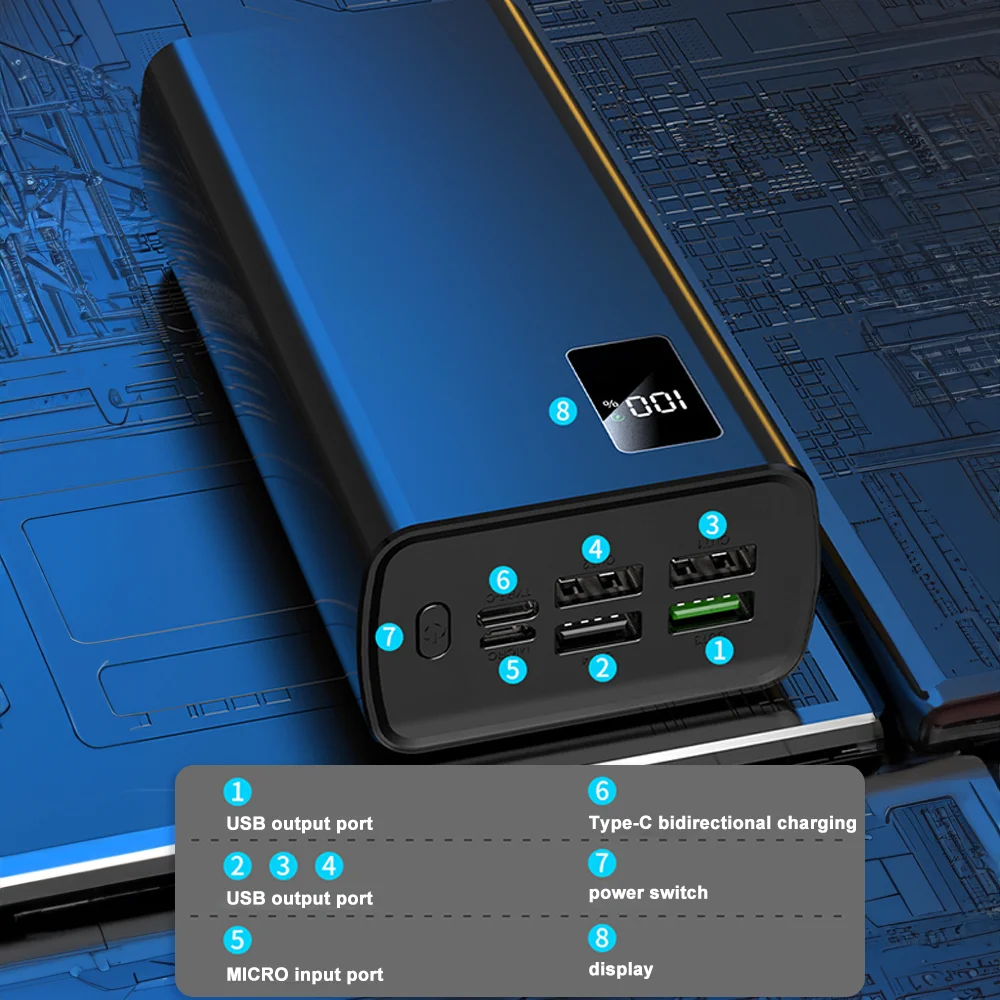 Banco de energía de 50000mAh, carga rápida con pantalla LED, 4 puertos de salida USB, cargador portátil para Huawei, iPhone, Xiaomi y portátil