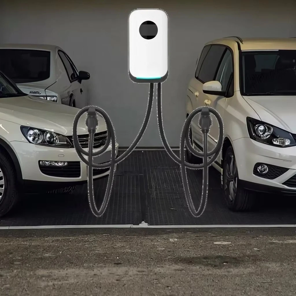 New Stellar Professional 2*7kW EV Charging Station AC Wallbox Screen Smart IP55 Protection Type2 Plug 176-264V Input SGS