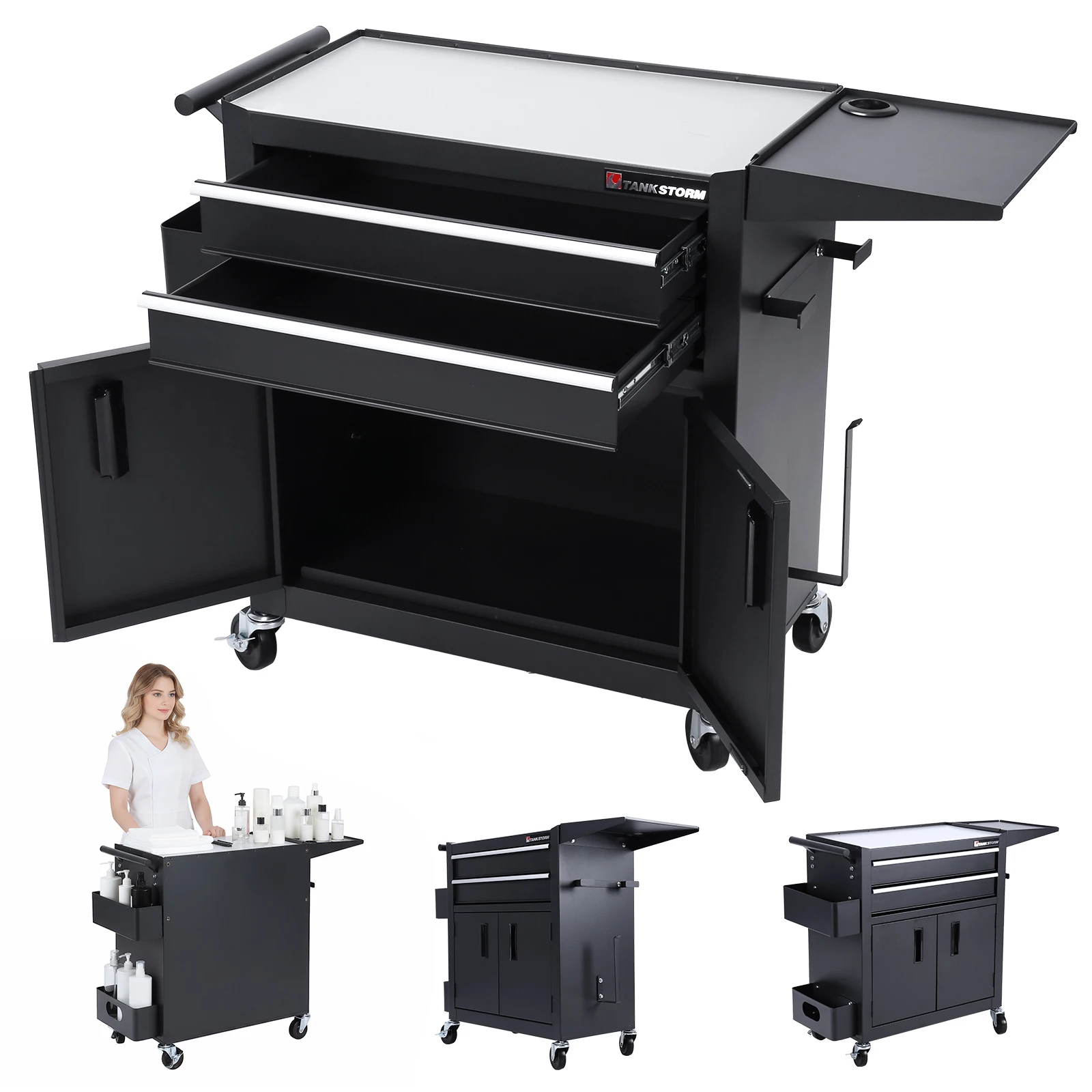 

Salon Wheeled Trolley Cart with Drawers Professional Rolling Tattoo Cart Anti-Scratch Hairdressing Beauty Versatile Equipment