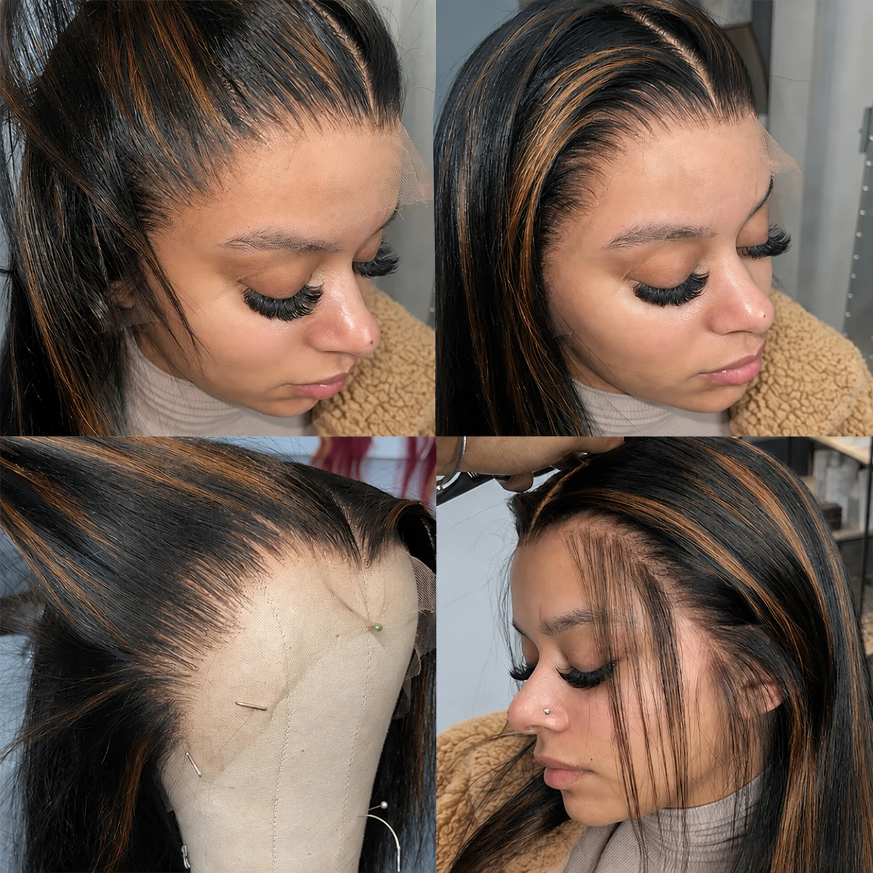 Brazilian Human Hair 30 Inch Bone Straight Wig 1B/30 Black Brown Highlight 13x4 HD Lace Front Wig Pre Plucked Hairline with Baby Hair Ombre Balayage Colored Lace Frontal Wig Long Silky Straight Hair