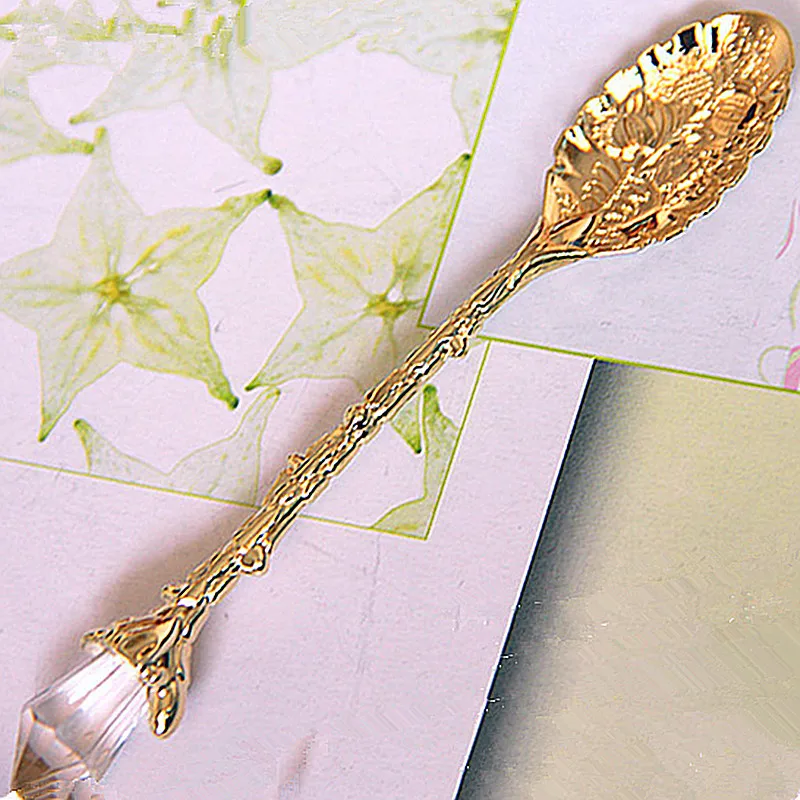 Crystal Vintage Pattern Small Coffee Tea Mini Spoon Mixing Gold Silver Spoon Cafeteria Station Accessories High Quality Retro