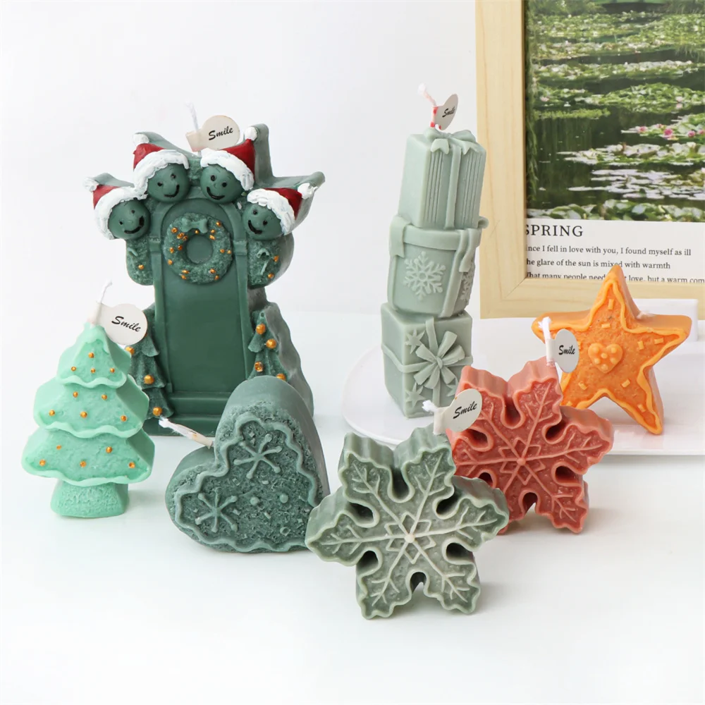 Christmas Style Silicone Candle Mold Tree Snowflower Star Gift Box Scent DIY Christmas Home Decoration Statue Plaster Crafts