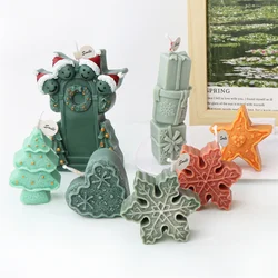 Stampo per candele in Silicone stile natalizio albero per fiori di neve scatola regalo per stelle profumo fai da te decorazione per la casa di natale statua artigianato in gesso