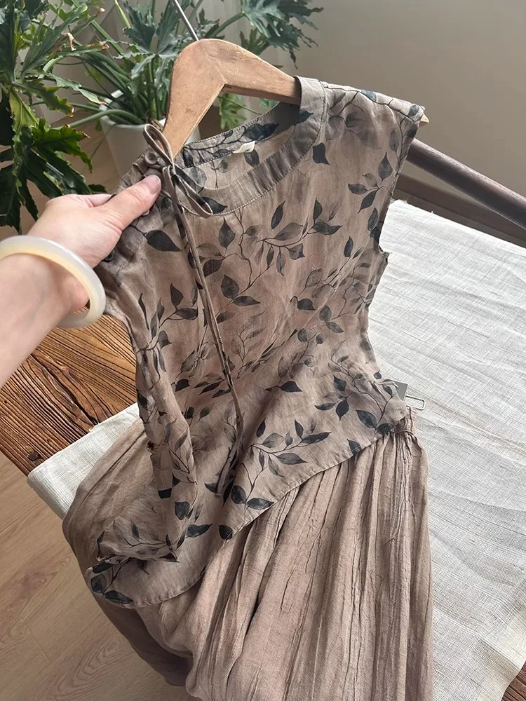 

Новый китайский национальный трендовый комплект, лето 2025 г., холодный свободный топ с принтом, юбка, комплект из двух предметов, модный женский комплект...