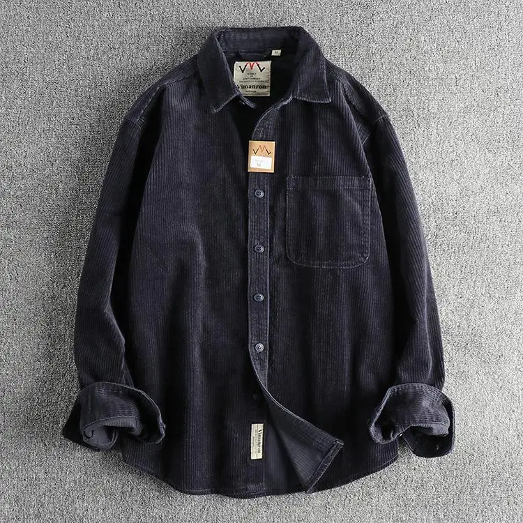 

Woven Corduroy Long Sve irt Mens Loose Fit Cotton Youth Daily Wear Resistant Pure Color Button up irt Mens