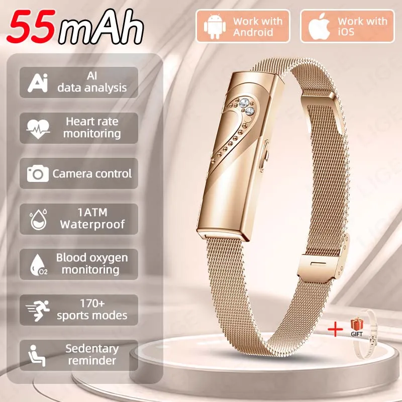 LIGE Smart Bracelet Real-time Heart Rate Monitoring Sports Fitness Tracker Wristband Waterproof Smart Watch For Couple Fashion