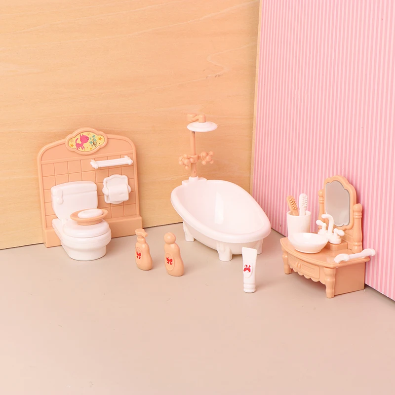 Nuovo set da bagno Serie di mobili di simulazione Gioco per bambini Mobili di simulazione per la casa Set di bambole per interni per la camera da letto della casa delle bambole