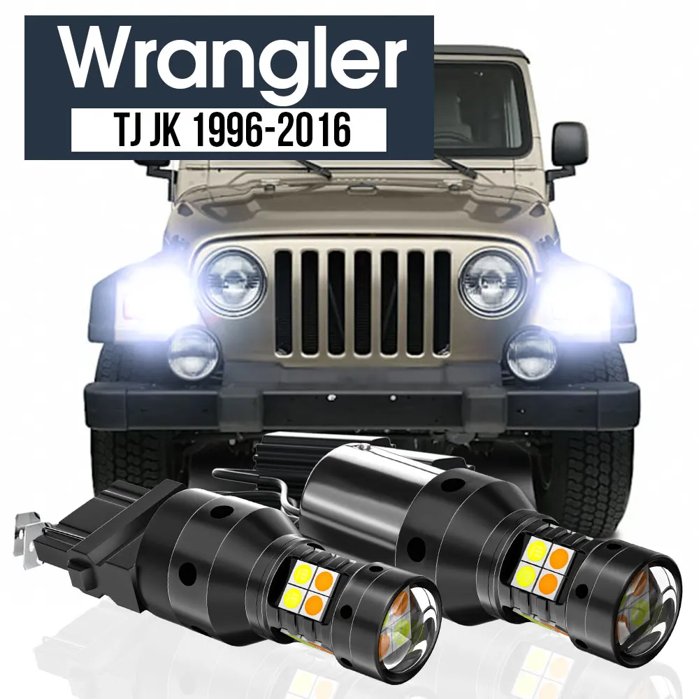 2pcs LED Dual Mode Turn Signal+Daytime Running Light Blub DRL Canbus Accessories For Jeep Wrangler 2TJ JK 1996-2016 2008 2009