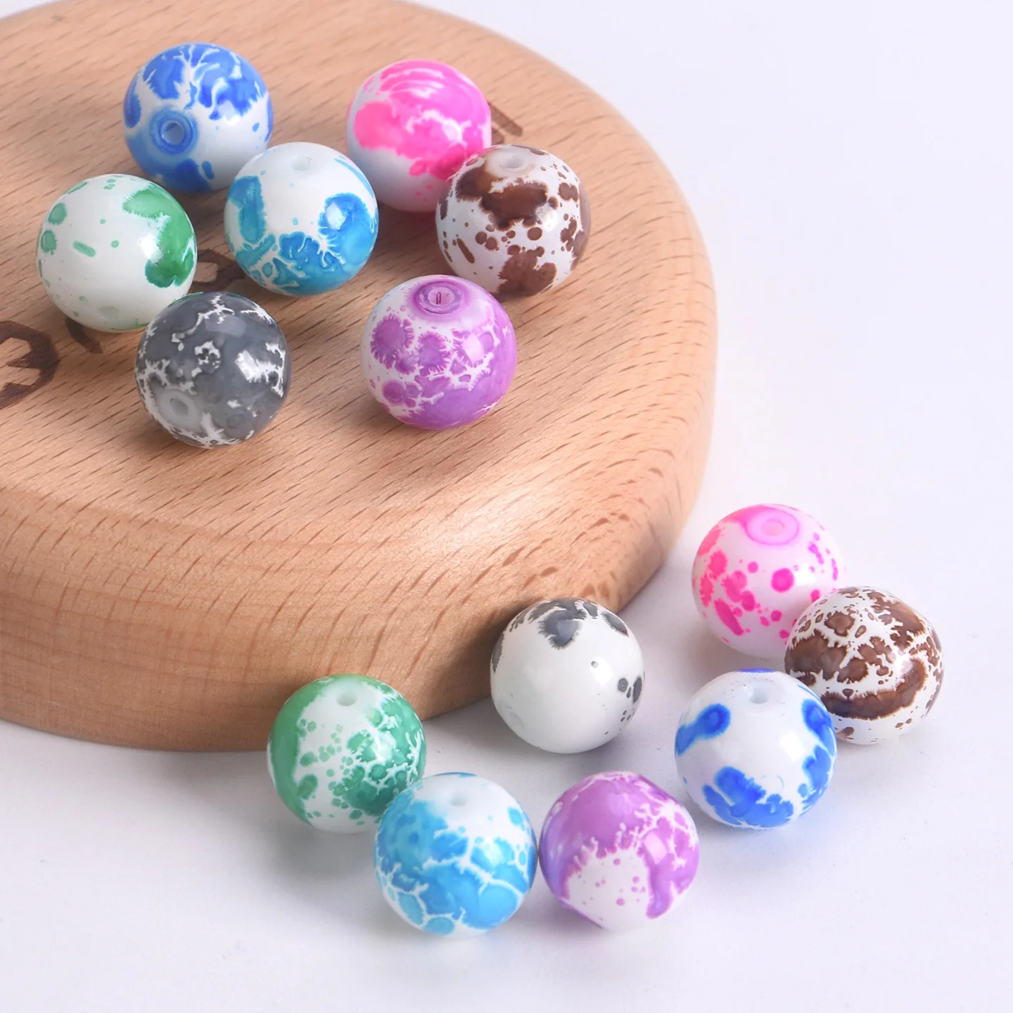 

Round Spots Painting Opaque Glass 6mm 8mm 10mm 12mm Loose Beads For Jewelry Making DIY Crafts Findings