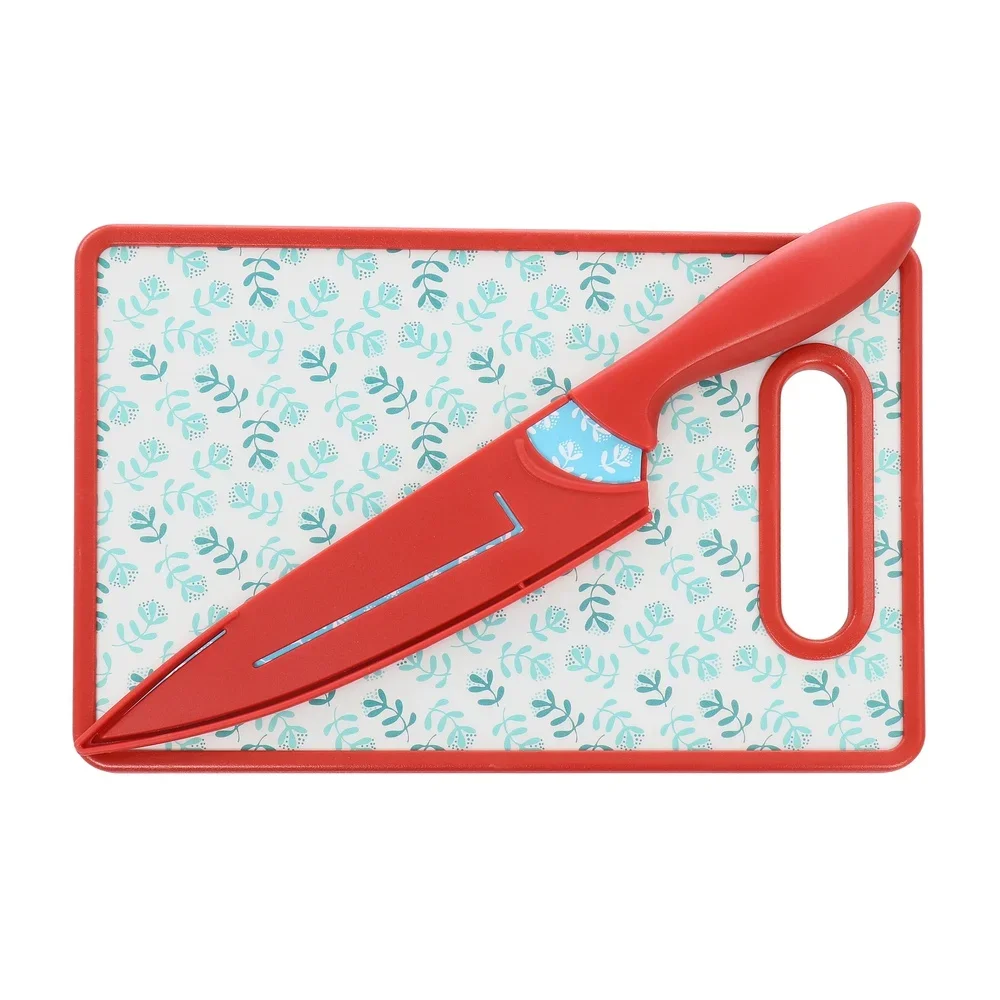 

3 Piece Cutting Board Knife Set Floral Leaf Design Knife with Sheath Durable Stainless Steel Kitchen Accessories Rectangular
