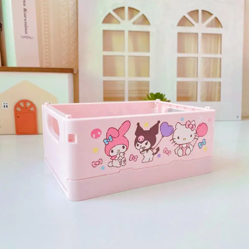 Sanrio Desk Organizer Hello Kitty Basket Chibawa Storage Box Foldable Stackable Cosmetic Organizer Girl\'s Desktop Storage Box