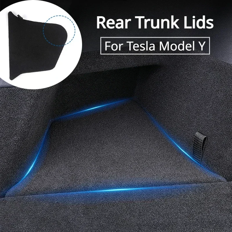 2024 for Tesla Model Y Berlin Rear Trunk Lids Side Storage Box Organizer Baffle Flannel Suede Flocked Caps Cover Car Accessories