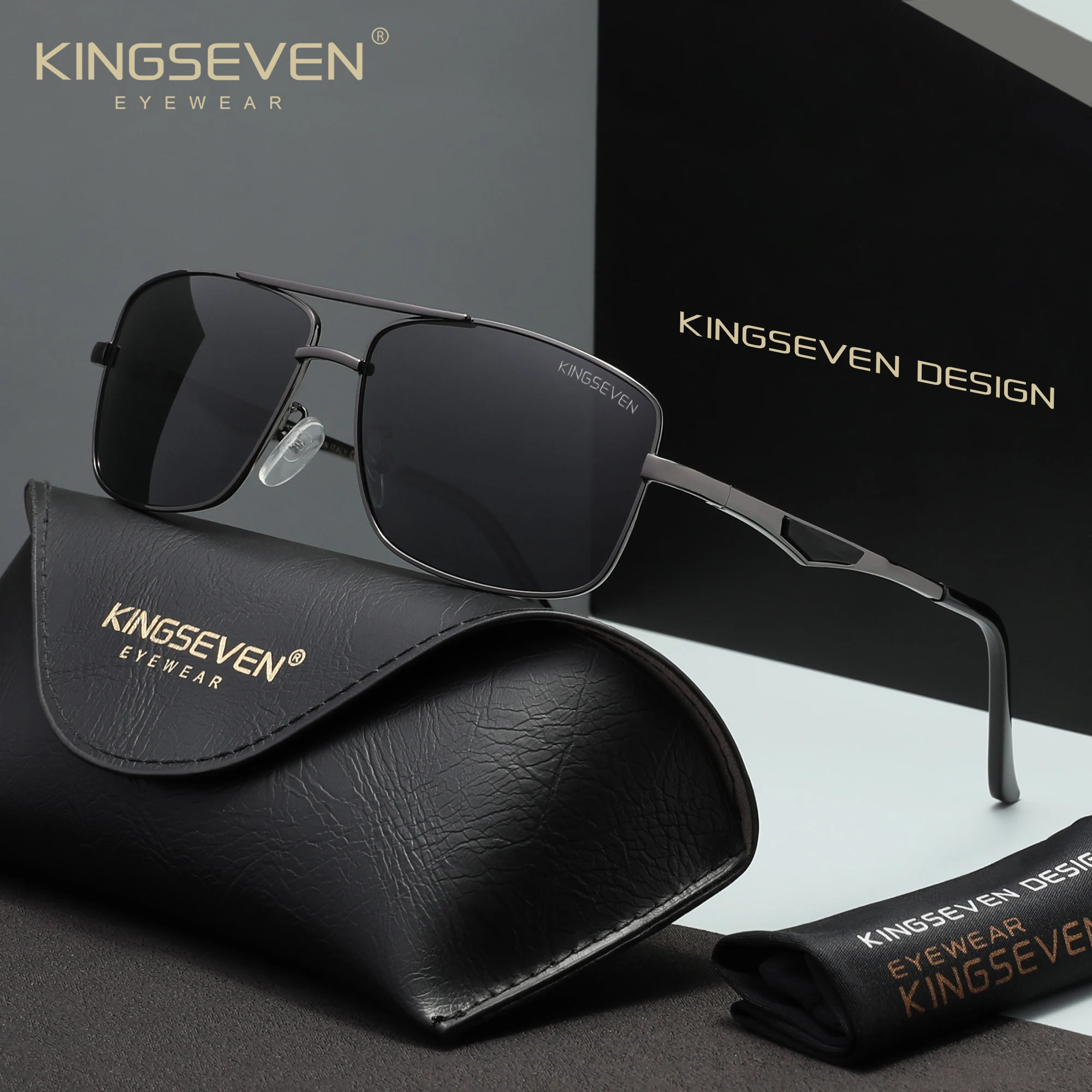 

KINGSEVEN Rectangle Sunglasses For Men Hot Style Men Aluminum UV400 Driving Women Sun Glass Accessories Oculos