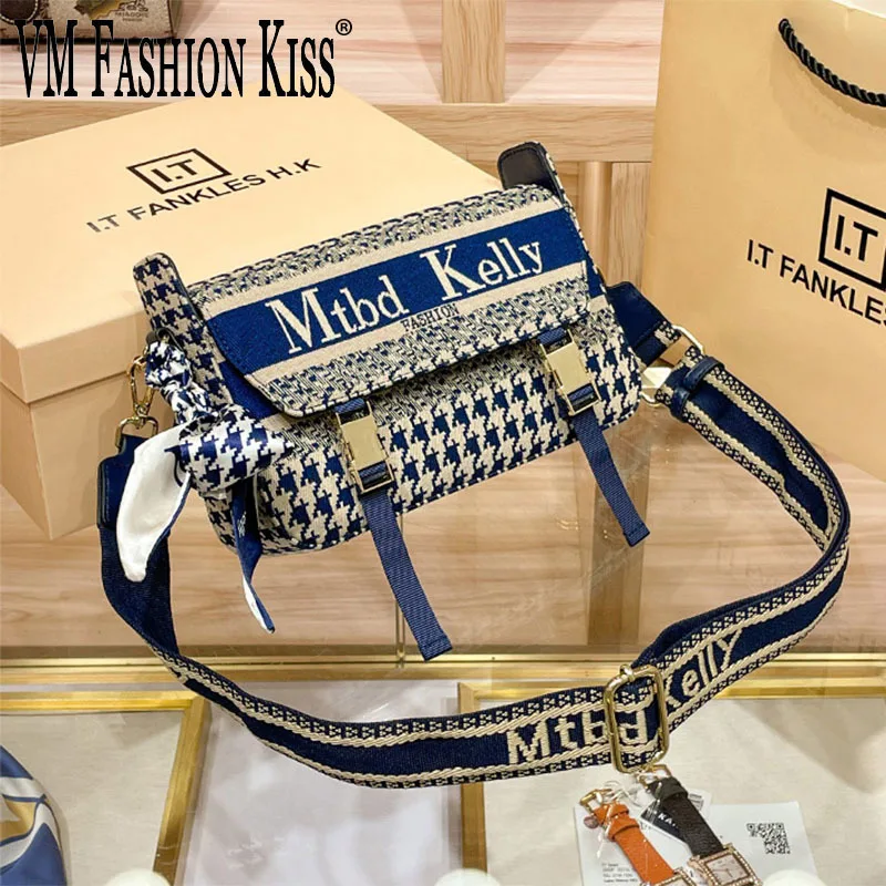 

VM FASHION KISS 2023 Women's Bag Canvas + Split Leather Cambridge Bag Bolsa Feminina Wide Shoulder Strap Luxury Designer Handbag