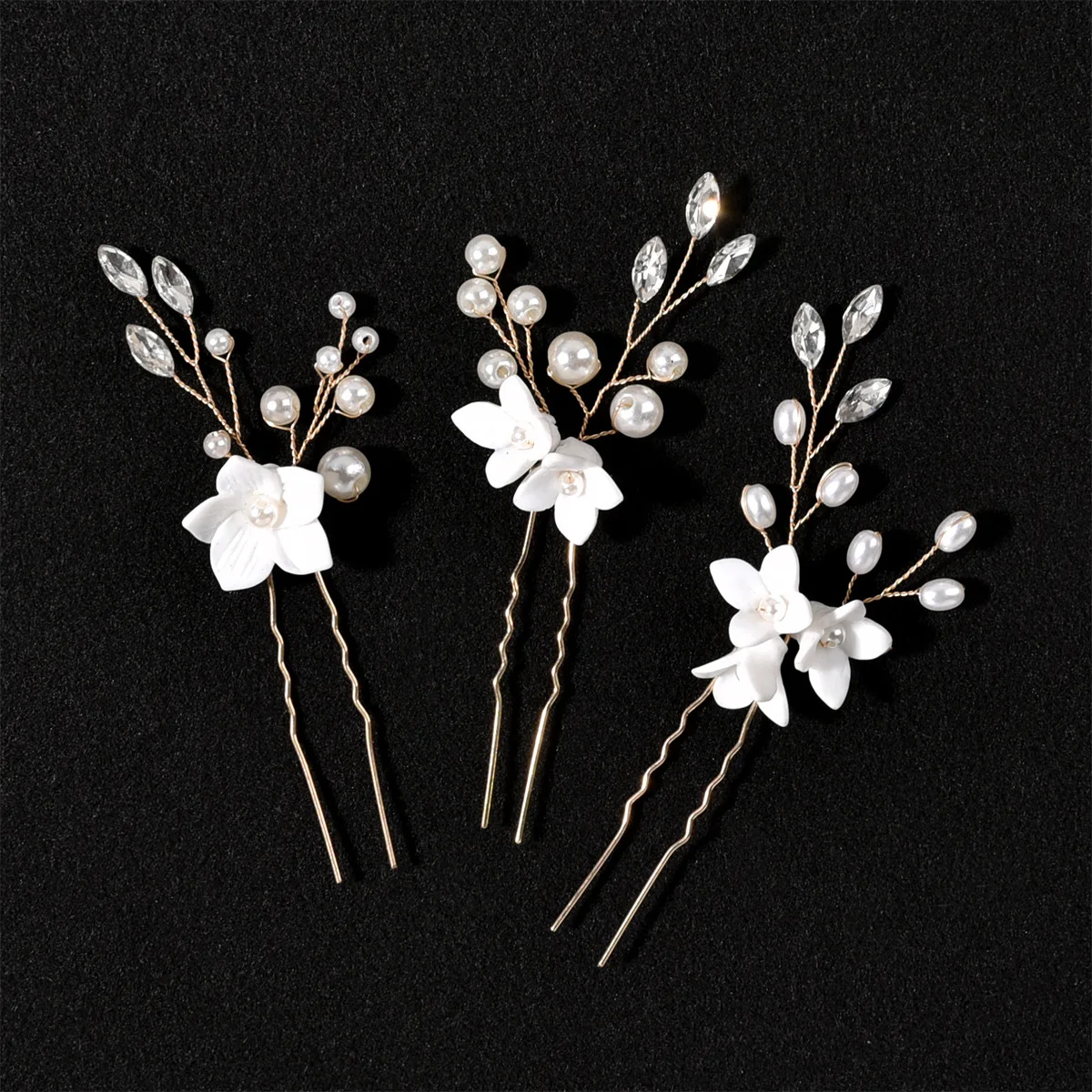 Three-piece U-shaped Pearl Flower Hairpin Ladies Bride Fashion Alloy hair accessories Wedding jewelry headpiece