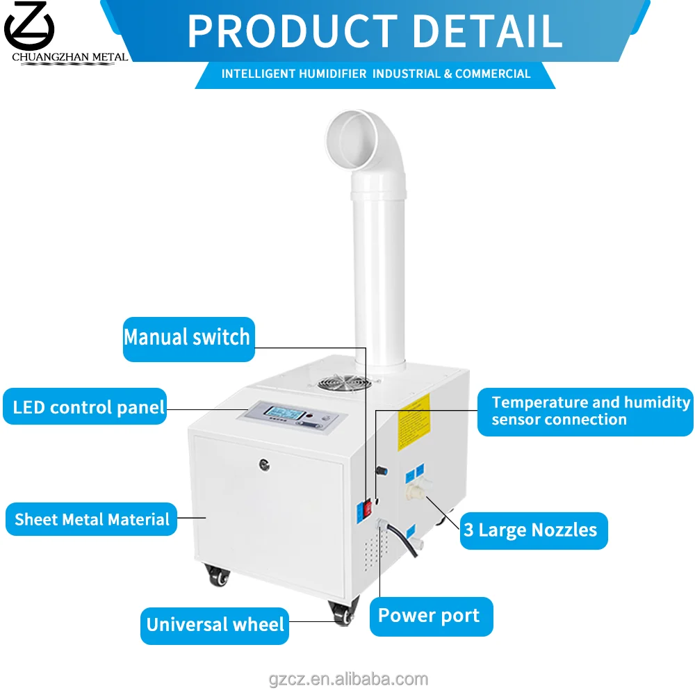 Ultrasonic Industrial Humidifier Portable Continuous Cool Mist Maker Commercial Industrial Humidifiers with Wheels for Factory