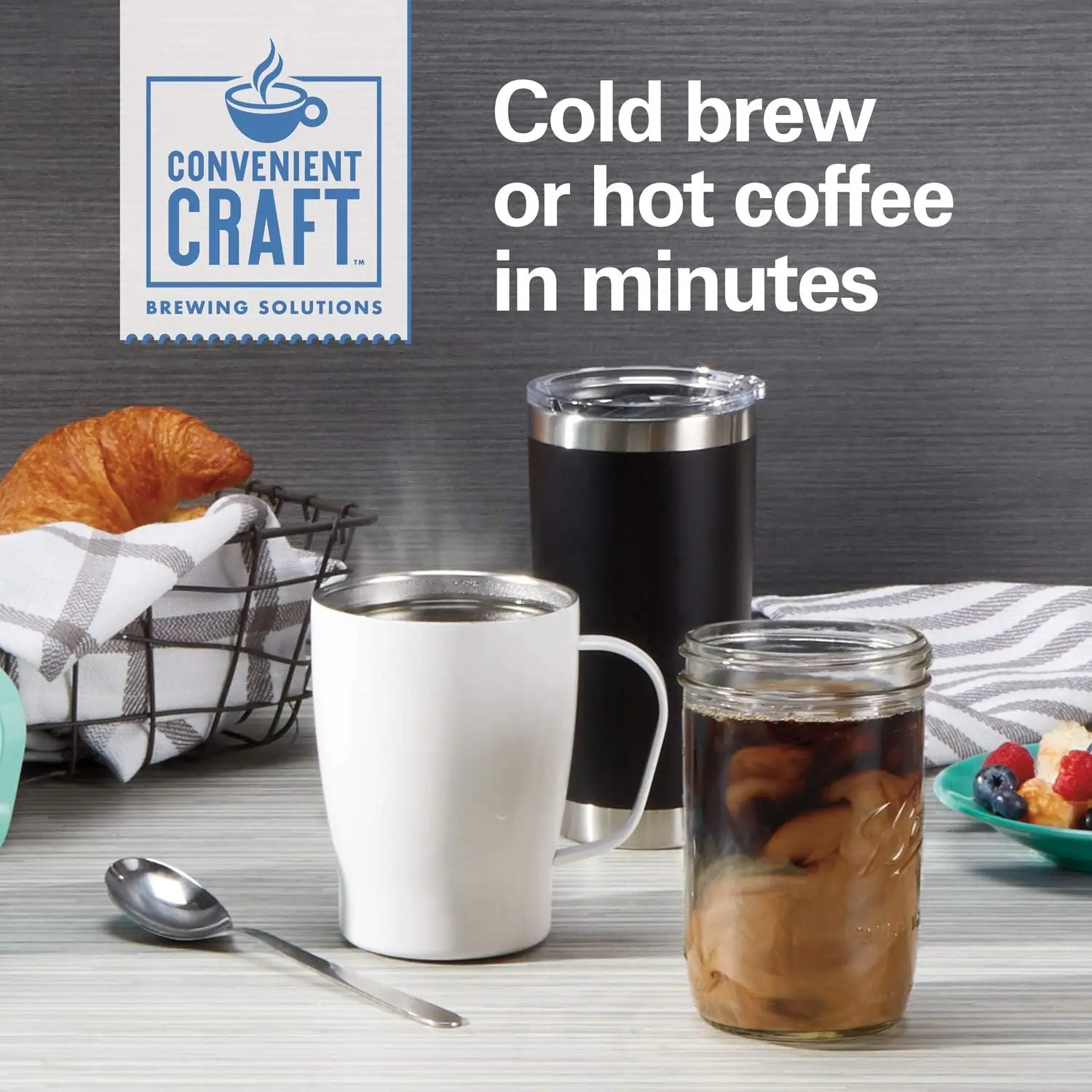 Single Serve Coffee Maker, 16 oz Grounds Brewer for Cold and Hot Brew, White
