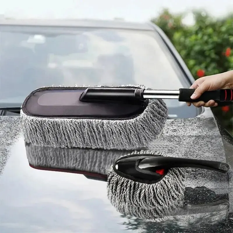 2Pcs Microfiber Car Duster Mop Set Retractable Dust Mop Ultra Soft Scratch-Free Auto Cleaning Brush Kit for Car Detailing