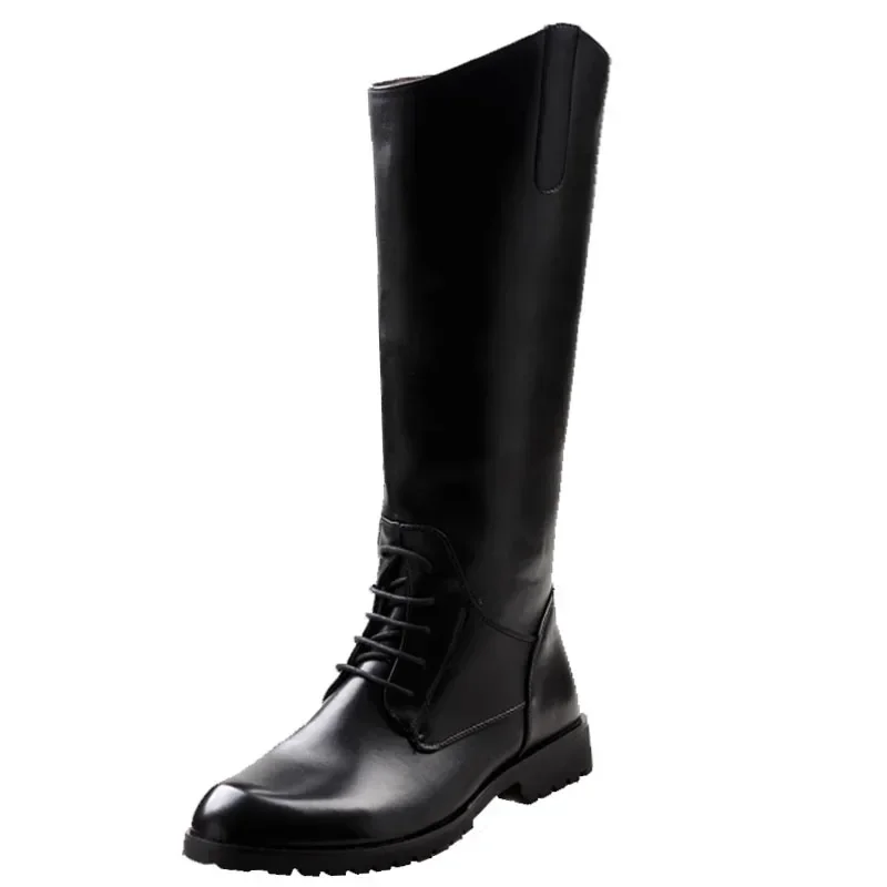 Top Quality New 2024 Fall Winter Knee High Long Boots Men\'s Waterproof Leather Knight Motorcycle Boots Male Shoes Black