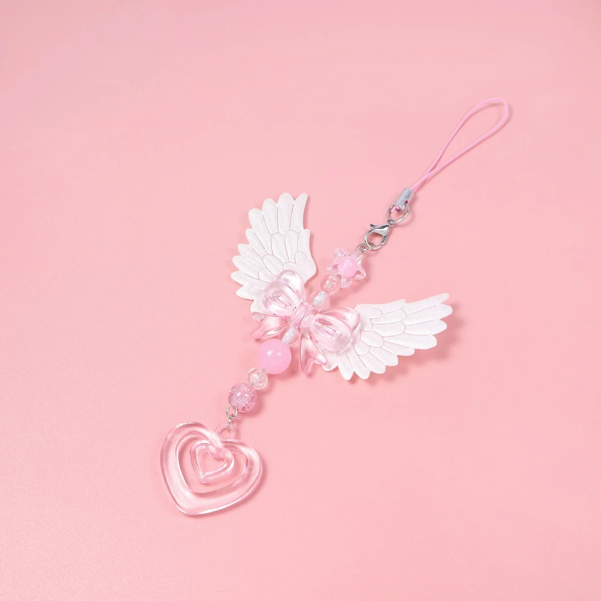Fairy Core Keychain with Wings Bow Heart Pendant Sweet Girl Phone Chain Lovely Cute Charm for Bags Purse Decorative Gift