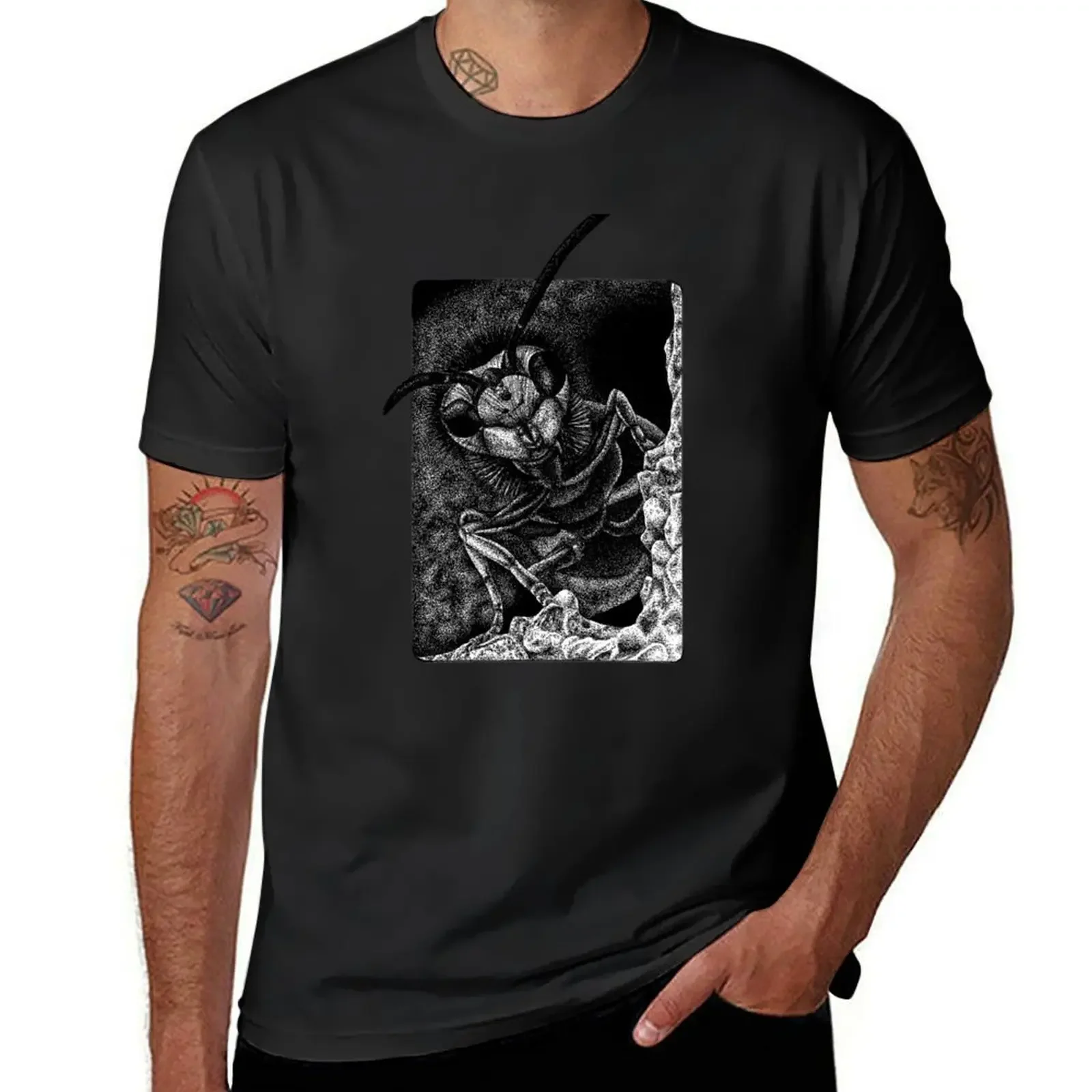 

Wasp black and white animal insect bug ink illustration T-Shirt sports fans aesthetic clothes anime tshirt Men's t shirts