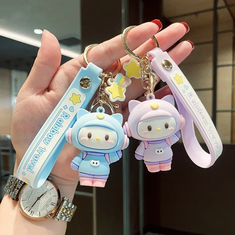 

Personality Fashion Cool Soft Glue Cute Star Cat Doll Key Chains Creative Car Landyard Key Ring Chain Cartoon Kitten Bag Pendant