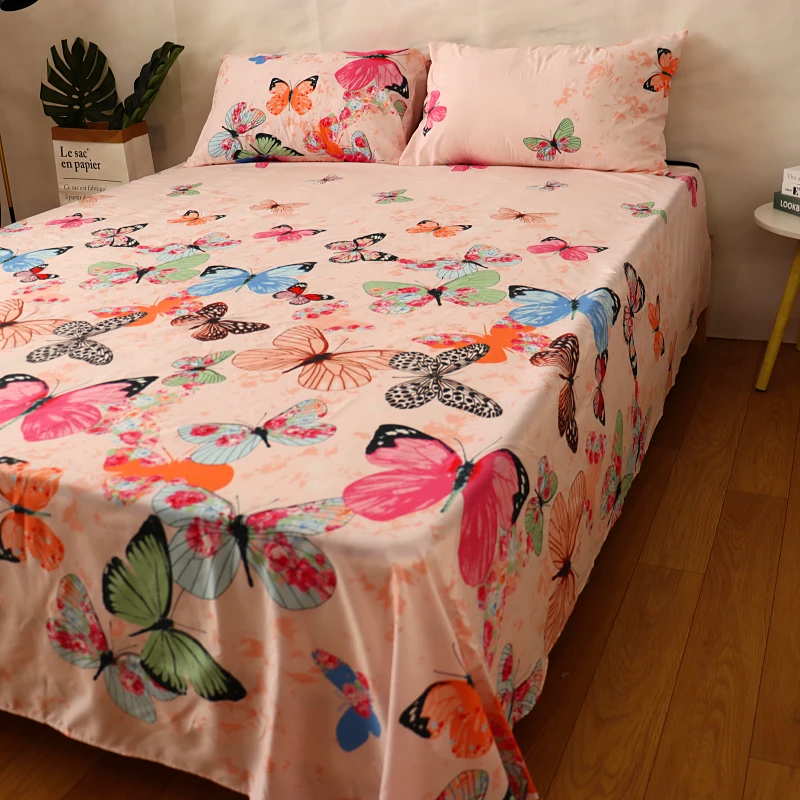 1PC Bed Linen Reactive Printed Flat Sheet Set Leaf Bedding Sheet Sets