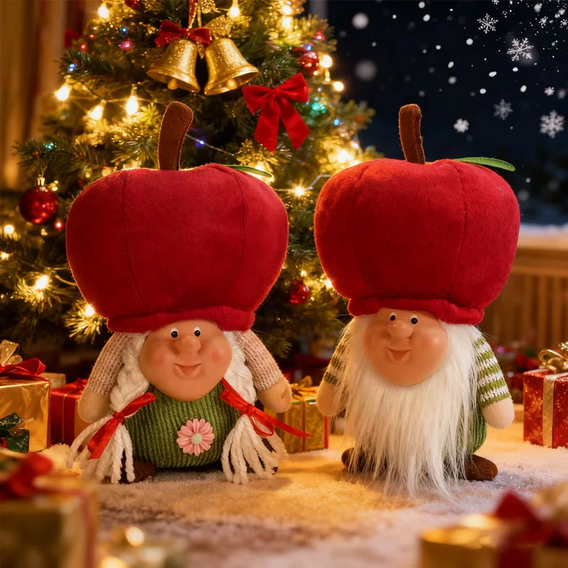 17CM Świąteczny Prezent na Wigilię Szczęśliwy Elf Jabłko Lalka Figurka Dekoracja Ozdoba z Torbą na Prezenty Prezent dla Pary na Boże Narodzenie i Nowy Rok 2025