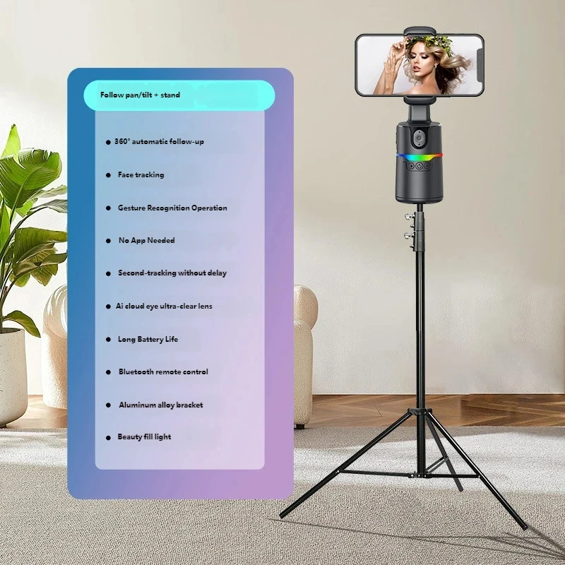 AI Face Tracking 3-Axis Gimbal Stabilizer Auto Follow Selfie Stick with Gesture Control 360° Rotation for Vlog Live