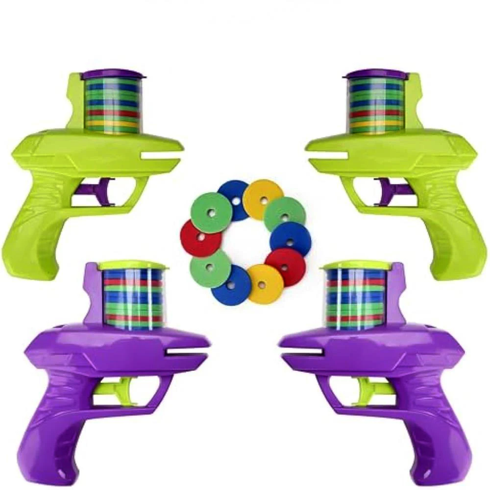 Kids Outdoor Game Foam Disc Gun Toy Flying Disc Shooting Launcher Gun Double Parent-child Interactive Children Toy