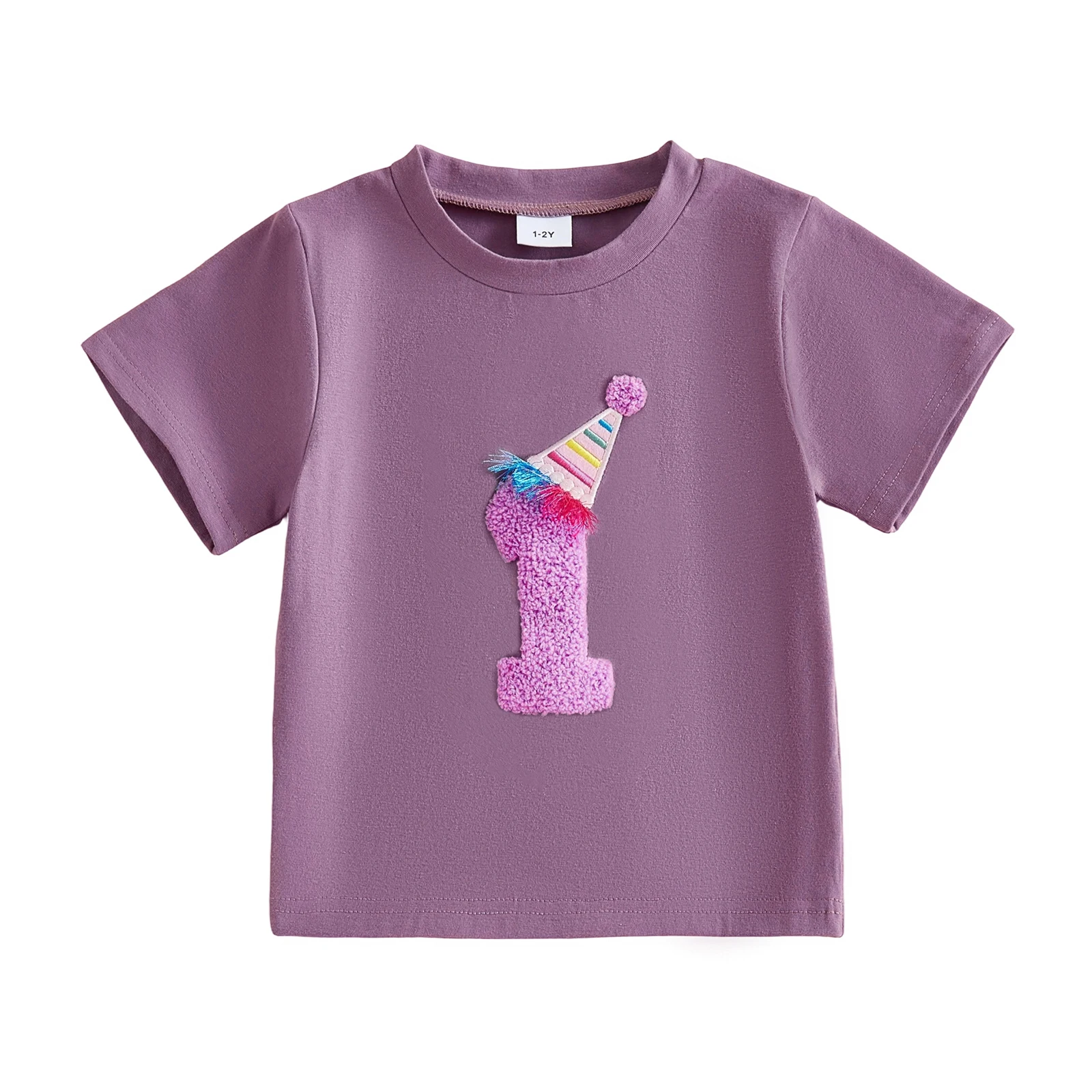 Kids Girls T-shirt Short Sleeve Crew Neck Embroidery Hat Number Summer Tops Birthday Clothes for Casual Daily