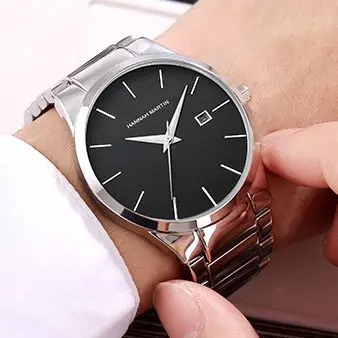 Hannah Martin Men Watch Luxury Brand Stainless Steel Case Quartz Watches Man Sports Waterproof Calendar Wristwatch Reloj Hombre