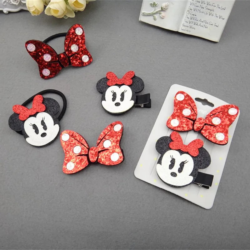 Disney Anime Mickey Mouse Hairpin Kawaii Minnie Hairrope Cartoon Hair Accessories Girl Children Hair Clips Hair Ropes Kids GIfts