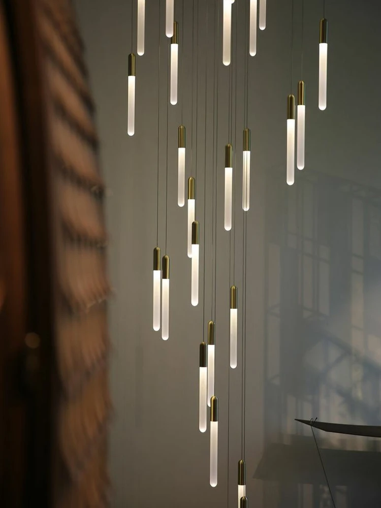 LED Pillar Chandelier Modern Minimalist Gold Living Room Pendant Lamp Villa Restaurant Pendant Lamp Long Staircase Chandelier