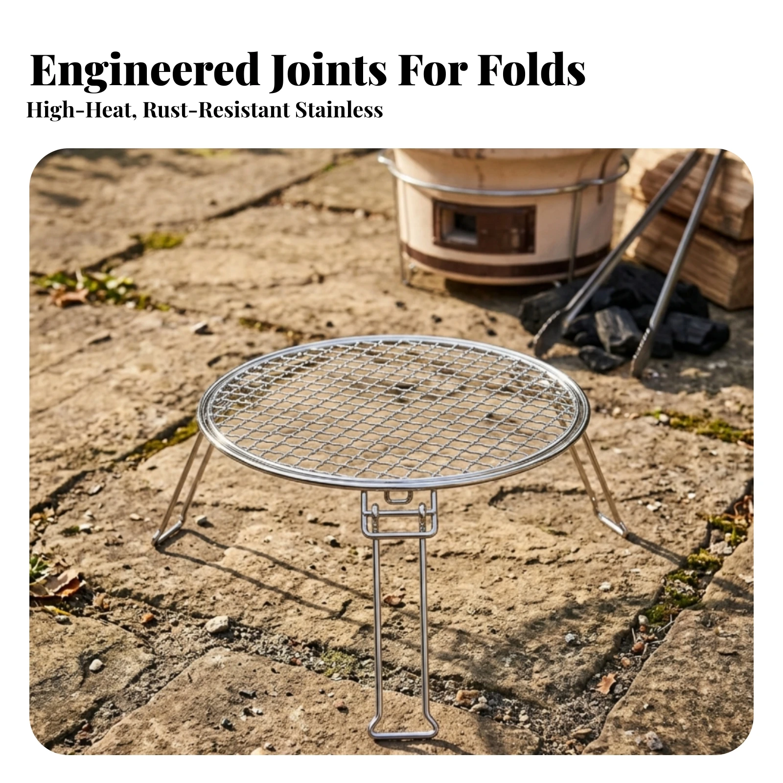 Folding Barbecue Grill Foldable Grill Rack with Legs Camp Cooking Grate Portable Campfire Cooking Rack Compact for Campers