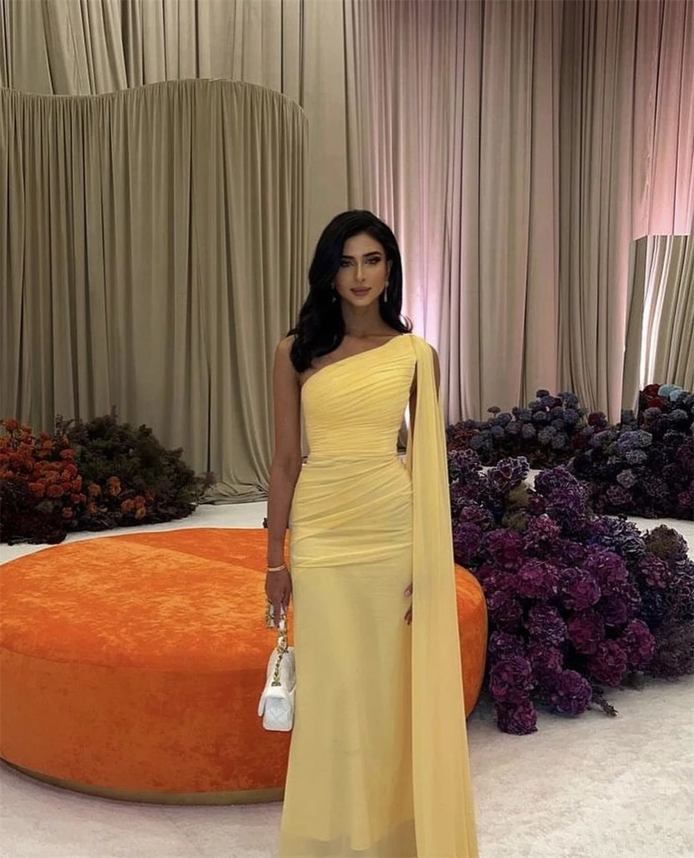 Customized Fashion One-shoulder Sheath Cocktail Fold Draped SOccasion Evening Gown vestidos para eventos especiales