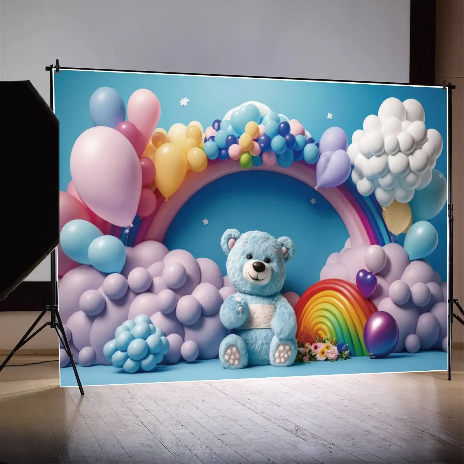 Teddy Bear Rainbow Birthday Party Backdrops Photography Bluey 3D Arch Frame Wall Personalized Children Photobooth Backgrounds