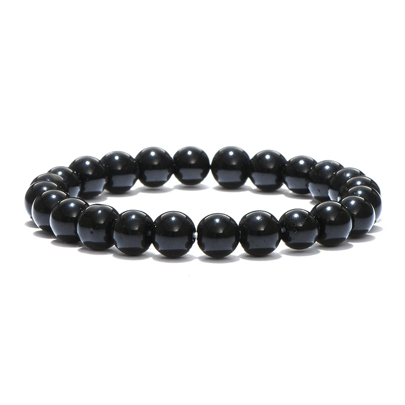 Gelang Manik-manik Melar Batu Permata 8Mm Gaya Sederhana Baru Pria Wanita Aksesori Tangan Batu Onyx Lava Mata Harimau Alami Pulseria