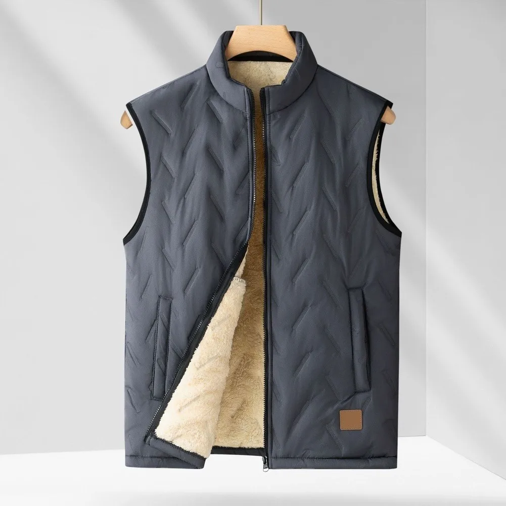 Men's Fleece Vest Jacket Sleeveless Windproof Design with Stand Collar Suitable for Casual Use During Autumn Winter Seasons