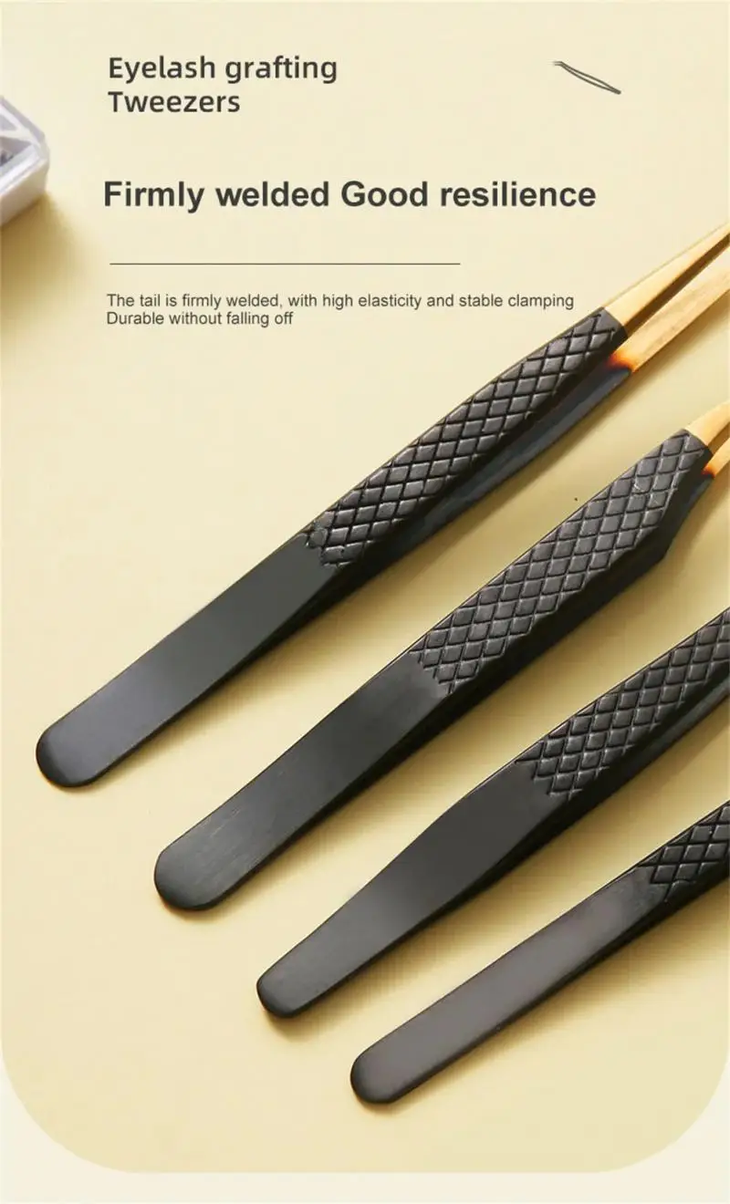 6 Type False Eyelash Tweezers For Fake Eyelashes Curved Strip Lashes Black Gold Precision Mesh Clamp Tongs Nail Art Makeup Tool