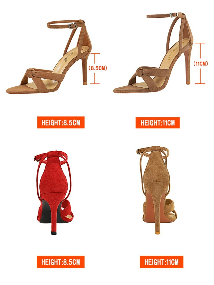 BIGTREE Shoes Women 11cm High Heeled Sandals Ladies Shoes Summer Stilettos Women Sandals Suede Woman Pumps High Heels 2023 New