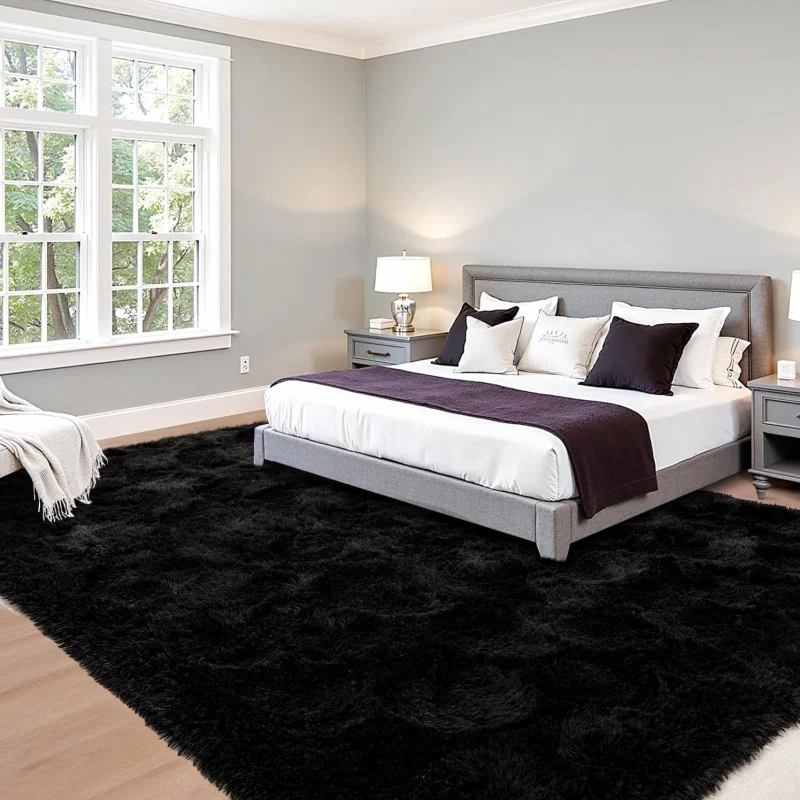

Ковер VIKAMA Light Luxury, черный, плюшевый, противоскользящий, прикроватный коврик, декоративный ковер для гостиной, дивана, журнального столика, домашний декор