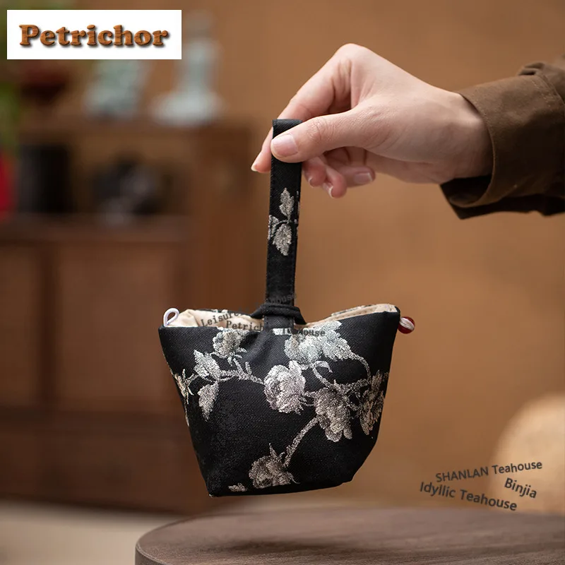Embroidered Peony Tea Cozies Japanese Tea Cozy For Teapot Portable Bag Travel Tea Set Bag Tea Ceremony Supplies Decoration Craft