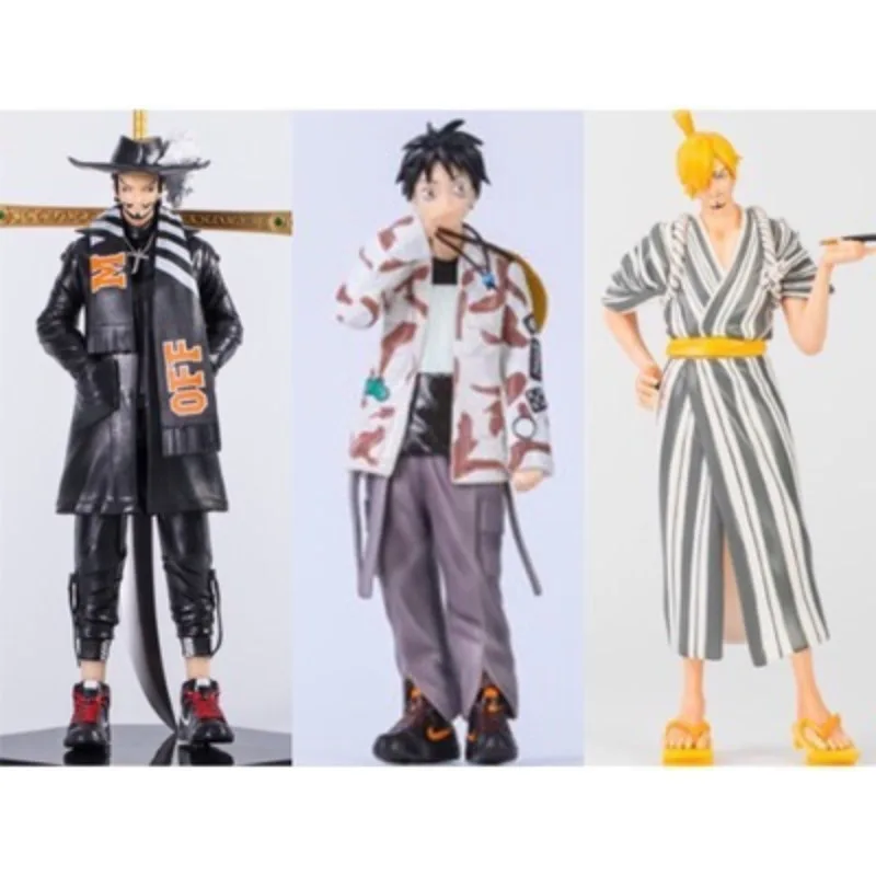 Anine One Piece Tide Sanji Monkey D. Luffy Dracule Mihawk Standing Posture Statue PVC Action Figure Collectible Model Toy